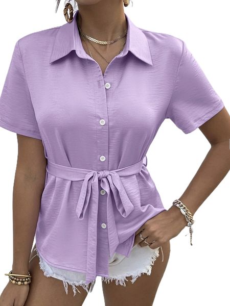 

single breasted belted blouse t3dd#, White