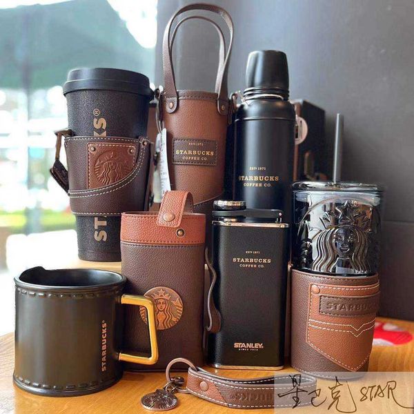 

starbucks cup classic black vintage rivet dark blue mark insulated straw cup wine pot valentine's day gift