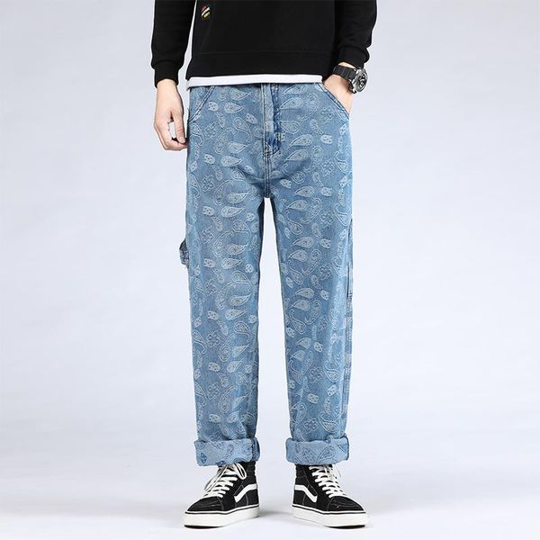 

men's jeans 46 plus size 2022 men's baggy denim male casual straight pants fashion loose trousers versatile streetwear, Blue