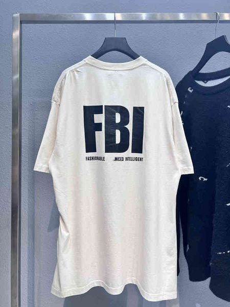 

men's t-shirts high version luxury fashion paris b fbi letter crack printing heavy industry washing and grinding process men's wom, White;black