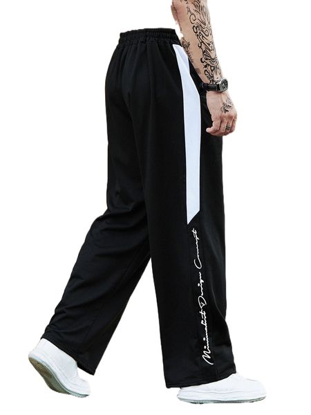

men letter graphic contrast side seam drawstring waist sweatpants b5om#, Black