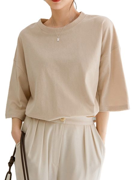 

dazy-less solid drop shoulder tee h55b#, White