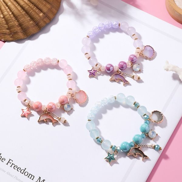 

accessories sweet ocean resort style crystal beads strands bracelet metal dolphin charm bracelets jewelry for gift, Silver