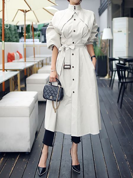 

chic elegant women fashion trench coat long jacket casual slim belt femme mujer windbreaker outwear spring autumn 220812, Tan;black