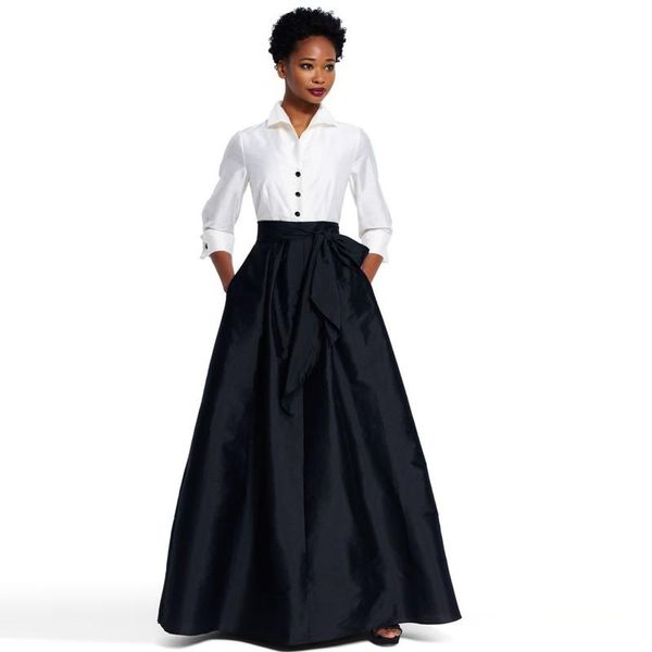 Röcke Hohe Qualität 2022 Maßgeschneiderte lange schwarze Ballkleider mit Taschen Schleife Vintage Satin bodenlang für Frauen Reißverschluss RockRöcke