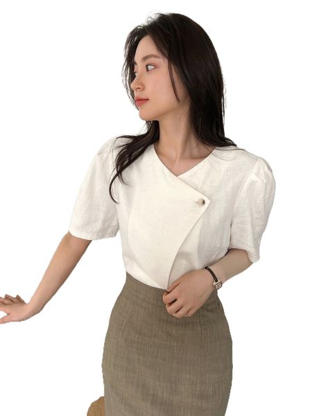 

dazy-less button front puff sleeve blouse x4jy#, White