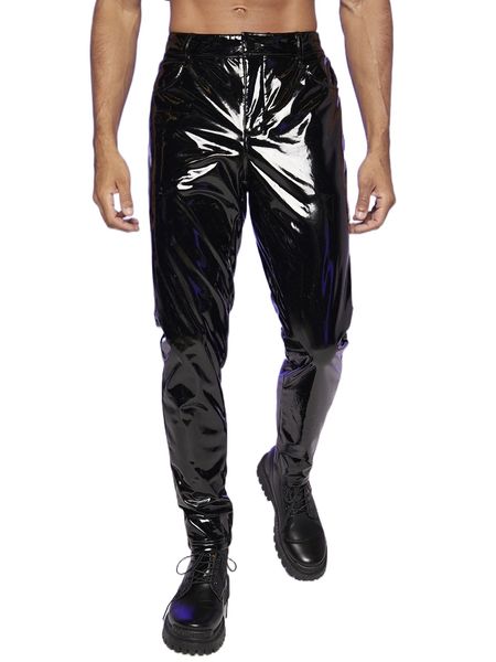 

men slant pocket holographic pants z7dt#, Black