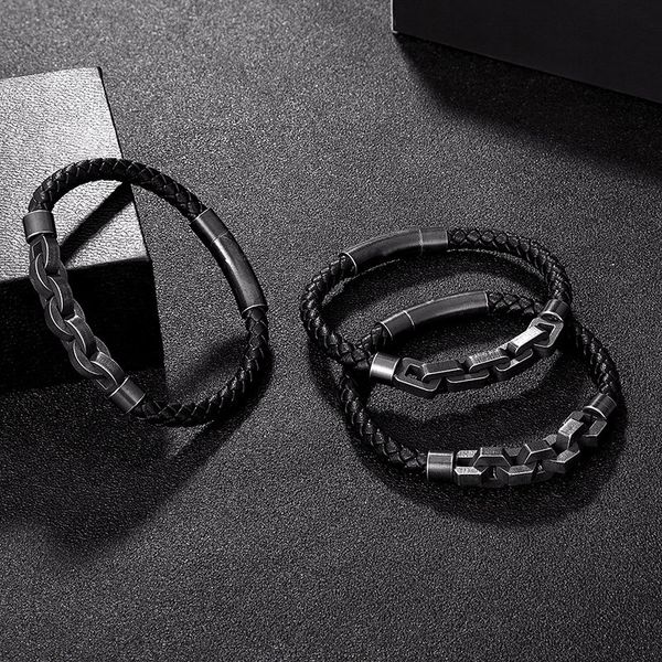 

vintage bracelet for men rope chain jewelry viking stainless steel leather male bracelets motorcycle accessories gifts friends 220809, Golden;silver