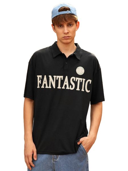 

men letter graphic drop shoulder polo shirt n5a3#, White;black