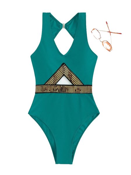 

striped cut out one piece swimsuit h6re#, White;black
