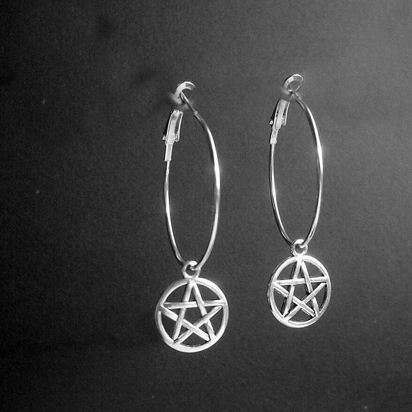 Ciondola Lampadario Moda Orecchini Pendenti Per Le Donne Pentagramma Stella Celestiale Dangly Colore Argento Orecchino A Cerchio Wicca Pagan Strega GioielliDangl