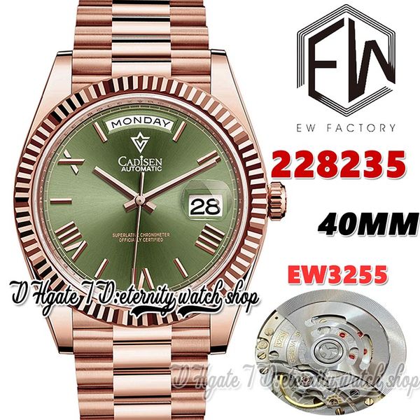 

ewf v3 ew228235 cal.3255 ew3255 automatic mens watch 40mm green dial roman markers rose gold 904l steel bracelet with same serial warranty c, Slivery;brown
