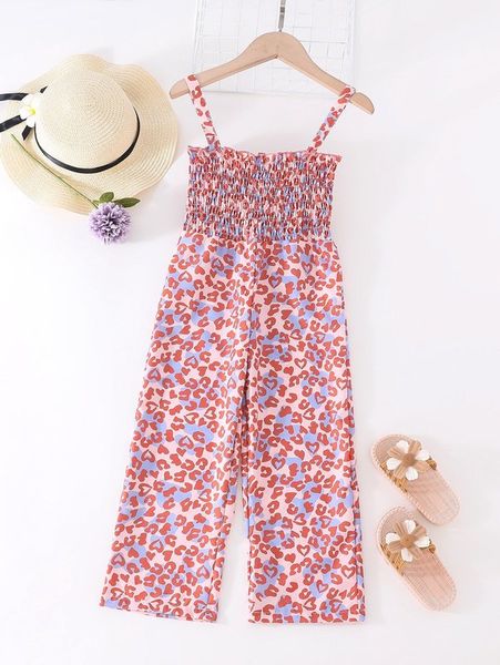

toddler girls leopard print shirred cami jumpsuit she, Blue