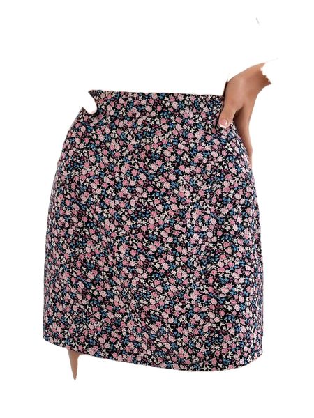 

ditsy floral print high waist skirt e71a#, Black