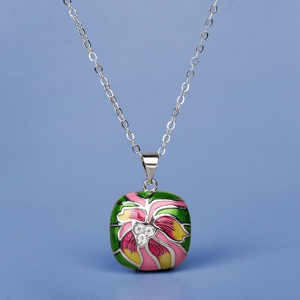 

ethnic style ladies clavicle chain colored flowers epoxy pendant necklace handmade enamel jewelry women s party sweater 220722, Silver