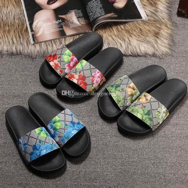 

men&women summer rubber sandals beach slide casual slippers ladies comfort shoes print flower with box dust bag card size 35-45, Black