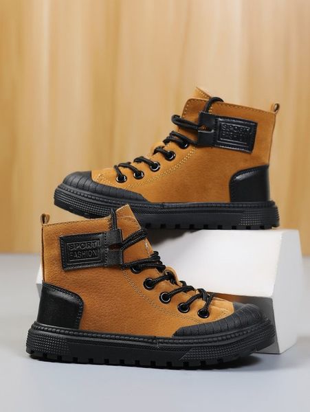 

boys letter patch side zipper boots she, Black;grey