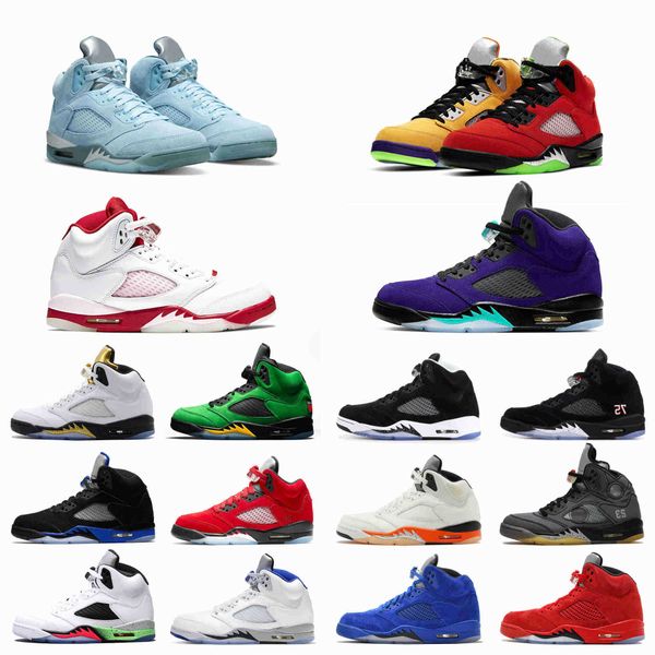 

mens 5 5s basketball shoes jade horizon wings shattered backboard bluebird laney-royal oreo pink foam hyper royal grape sports sneakers, Black