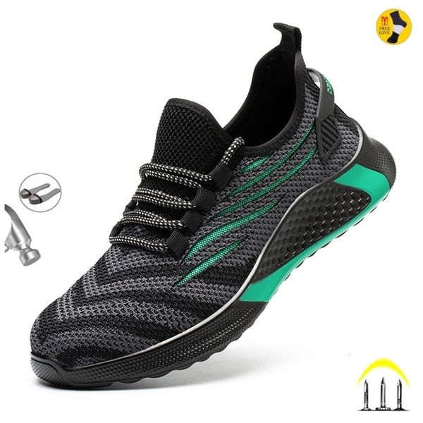 

3550 safety men women steel toe work boots indestructible lightweight breathable antismash sneakers construction shoes 220810, Black