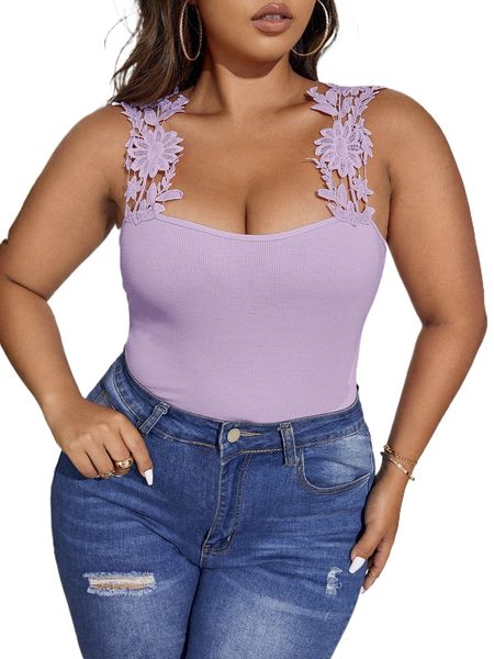 

plus guipure lace appliques cami p3t7#, Black