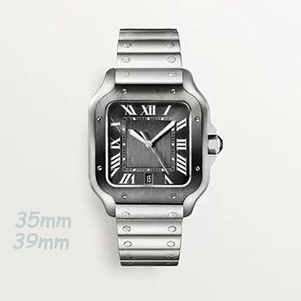 

dropshipping- new mens and womens mechanical watch square dial stainless steel watches leather strap with automatic calendar wristwatch, Slivery;brown