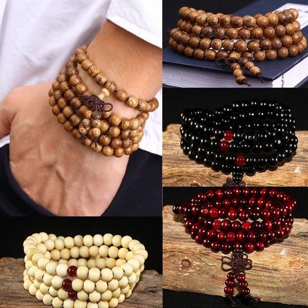 

108 beads 8mm natural sandalwood buddhist buddha wood prayer beaded knot black ebony men bracelets bangles for women, Golden;silver