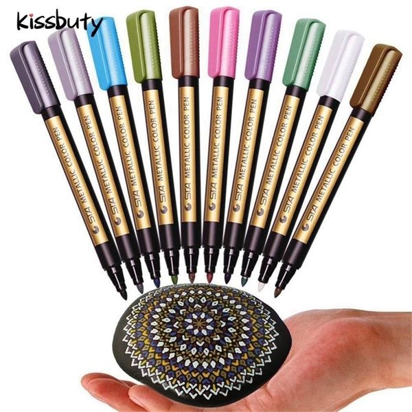 10 colori / set pennarelli metallici vernici penne arte pennarelli permanenti per carta pietra vetro pennarello arte cancelleria 210226