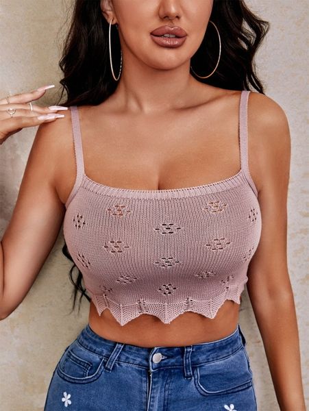 

sxy asymmetrical hem pointelle knit crop v14b#, White;black