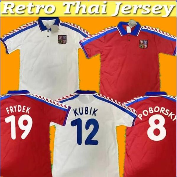 

soccer jersey retro czech republic 1996 1997 vintage uniform 96 97 home red classic football shirt #18 novotny #4 nedved #8 poborsky #19 fry, Black;yellow