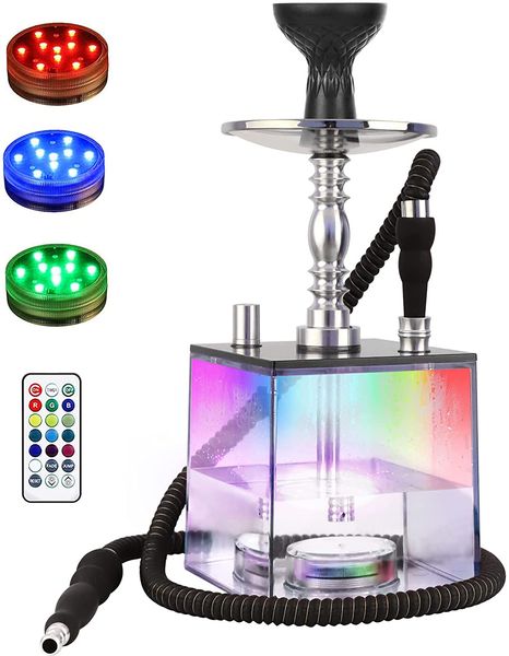 Set di narghilè in acrilico micro cubo moderno con tubo singolo con diffusore Magico narghilè con luce a LED a distanza
