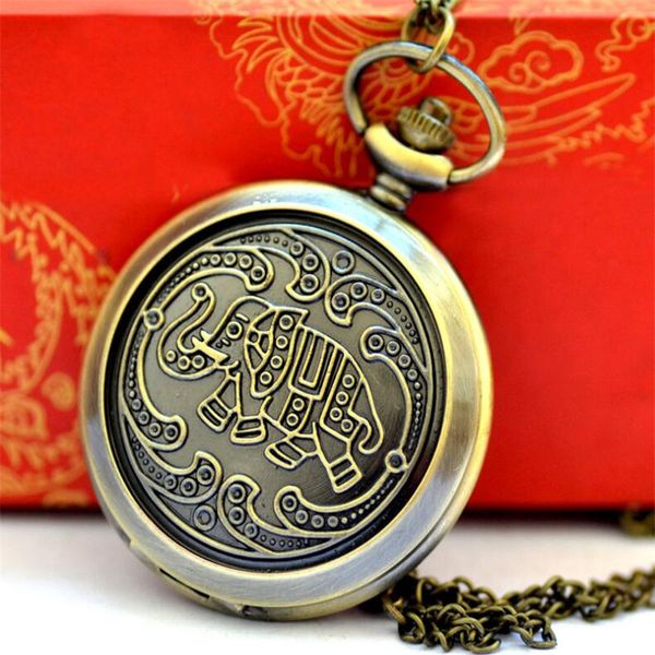 

10pcs fashion retro elephant pocket watch cute elephant manufacturer wholesale large quartz watches 9069-1, Slivery;golden