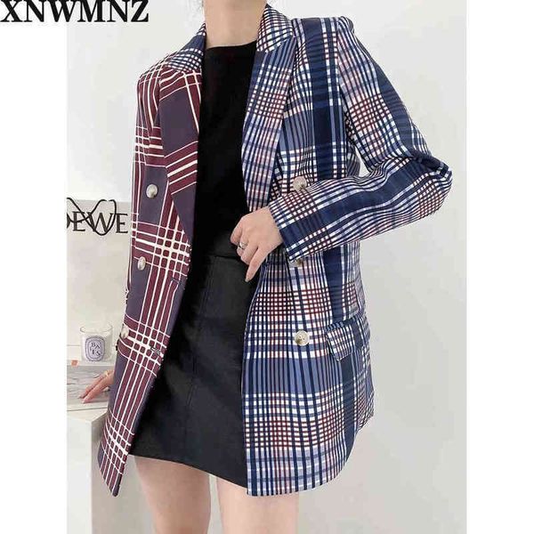 

xnwmnz za women fashion office grid stripe doublebreasted lady blazers jacket coat vintage outerwear chic female 210513, White;black