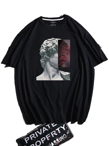 

men statue print tee v9qa#, White;black