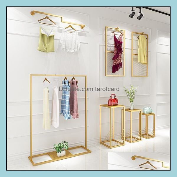 Golden Iron Clothing Rack Moderne einfache Floorbügel Store Wand Frauen Vintage Typ Kleidung Drop Lieferung 2021 Schlafzimmermöbel Zuhause Gard