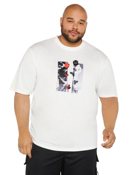 

extended sizes men statue & floral print tee s2ny#, White;black
