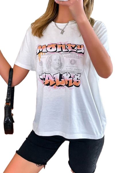 

letter and money print tee w3n7#, White