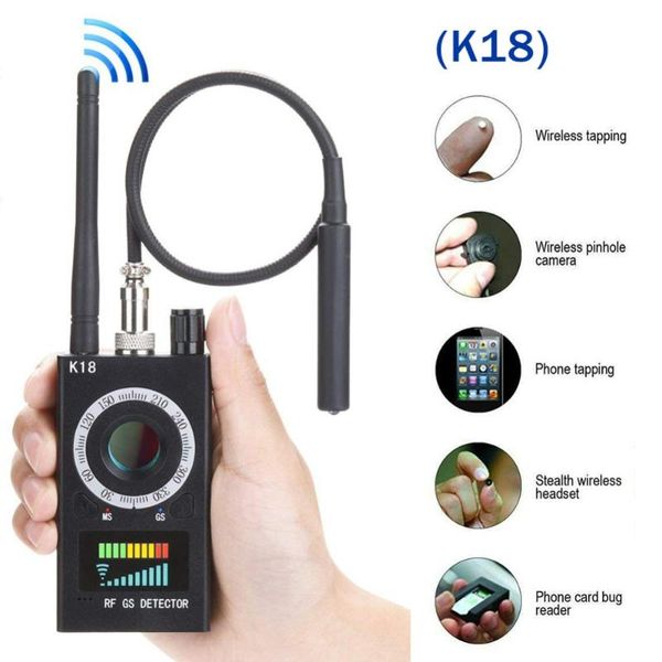 Alarmsysteme K18 1 MHz-6,5 GHz Multifunktions-Anti-Detektor-Kamera GSM Audio Bug Finder GPS-Signallinse RF Tracker Detect Radio Scanner