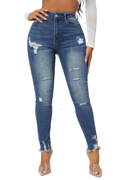 

sxy high waist skinny ripped jeans o2ja#, Blue