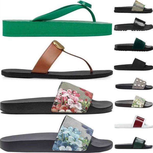 

trends slides fashion slippers designer men women floral brocade flats gear bottoms rubber leather sandals summer beach shoes sliders flip, Black