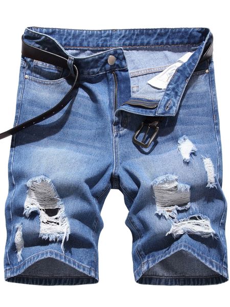 

men ripped moustache effect denim shorts without belt g7rm#, White;black