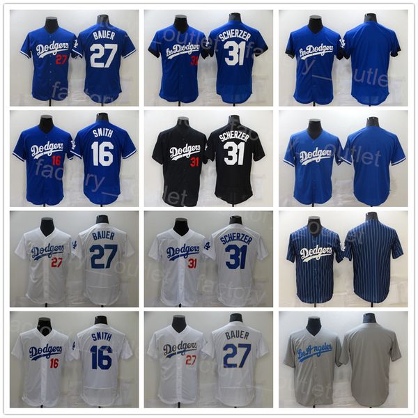 

men city connect blank baseball 27 trevor bauer jersey 16 will smith 31 max scherzer all stitched cool base for sport fans team color blue w, Blue;black
