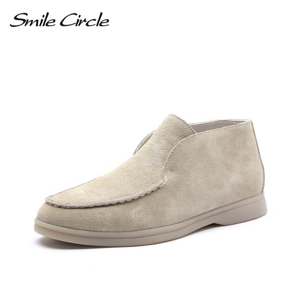 

smile circlespring women genuine leather nude flats casual shoes slipon penny loafers autumn ladies lazy shoes 220722, Black;brown