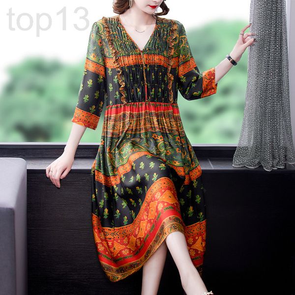 

casual dresses designer new spring 2021 hangzhou silk skirt mother print dress rmm2, Black;gray