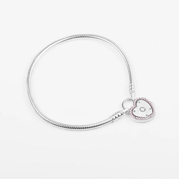 Moments Silver Lock Your Promise Herzverschluss-Armband aus echtem 925er-Sterlingsilber für Damen, passend für Pandora-Charms, Perlen, DIY-Schmuck 596586FPC