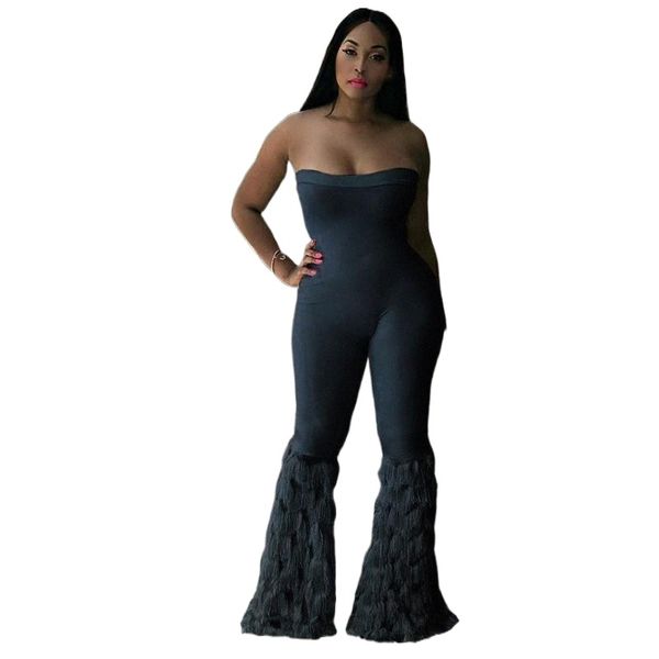 

women summer tassel strapless bodycon jumpsuit sleeveless off shoulder skinny nightclub party romper beach playsuit outfits women's jum, Black;white