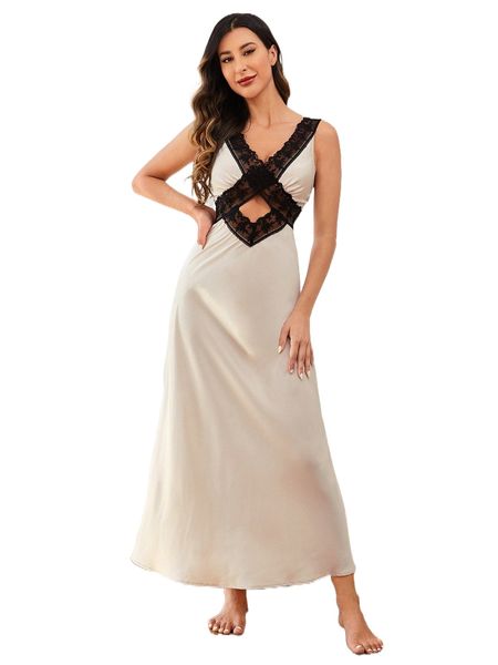 

embroidery mesh cutout detail sleepdress d99t#, Black;red