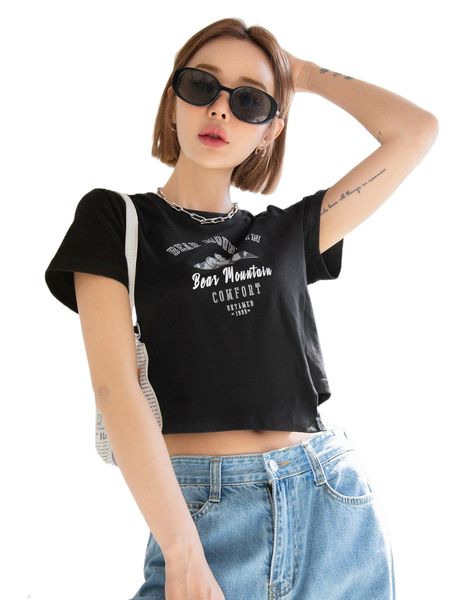 

dazy letter & animal print asymmetrical hem crop tee w5ju#, White