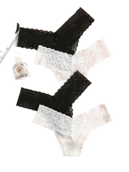 

4pack lace scallop trim panty set a8vf#, Black;red