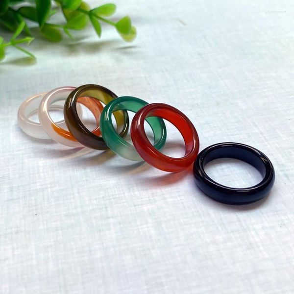 Rings de cluster Anel de ágata multicolorido natural chinês jadeite charme jóias acessórios de moda esculpida para homens Edwi22