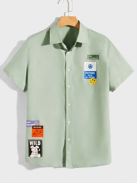 

men slogan & cartoon graphic shirt s3mo#, White;black